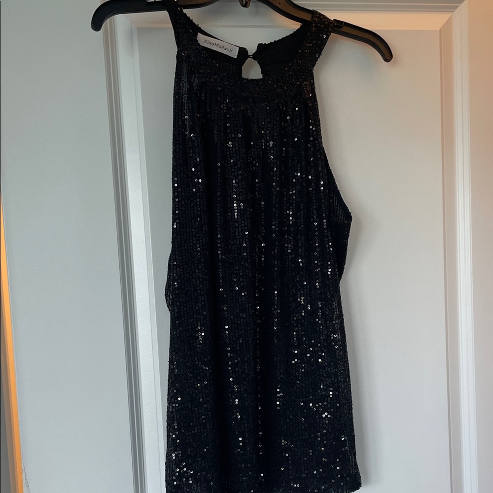 Black Sequin Sleeveless Top